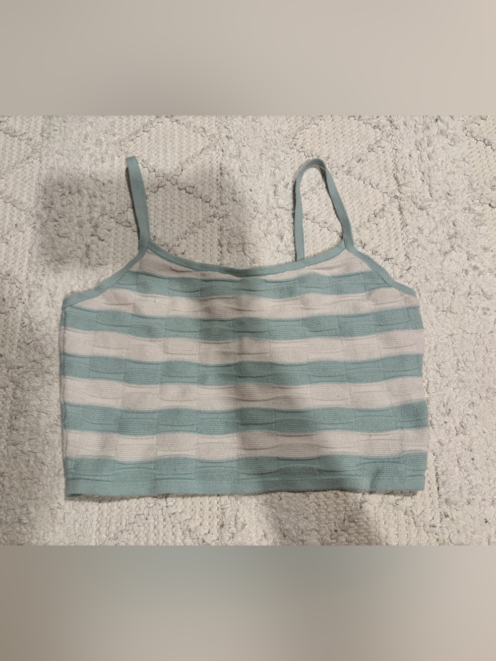 Kendall and Kylie Striped Light Blue & White Knit Tank Top